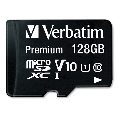 Image of Verbatim® 44085 128gb Premium Microsdxc Memory Card With Adapter, Uhs-I V10 U1 Class 10, Up To 90mb/s Read Speed