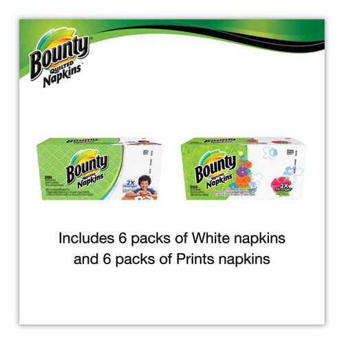 Image of Bounty® 34885 Quilted Napkins, 1-Ply, 12.1 x 12, Assorted - Print or White, 200/Pack