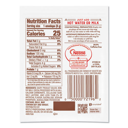 Image of Nestle® 12240821 No-Sugar-Added Hot Cocoa Mix Envelopes, Rich Chocolate, 0.28 Oz Packet, 30/box