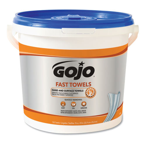 Image of GOJO® 6299-02 FAST TOWELS Hand Cleaning Towels, 9 x 10, Fresh Citrus, Blue, 225/Bucket, 2 Buckets/Carton