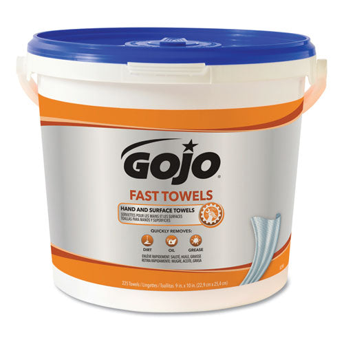 Image of GOJO® 6299-02 FAST TOWELS Hand Cleaning Towels, Cloth, 9 x 10, Fresh Citrus, Blue, 225/Bucket