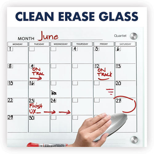 Image of Quartet® GC2418F Infinity Magnetic Glass Calendar Board, Monthly Planning/Scheduling, 24" x 18", White Surface