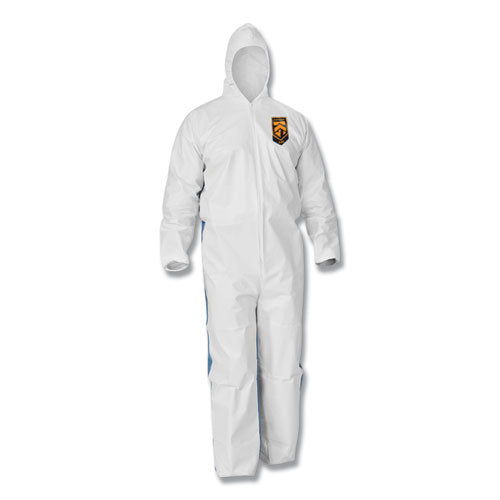 Image of KleenGuard 38938 A35 Liquid And Particle Protection Coveralls, Zipper Front, Hooded, Elastic Wrists And Ankles, Large, White, 25/carton