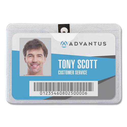 Image of Advantus 75456 ID Badge Holders with Clip, Horizontal, Clear 4.13" x 3.38" Holder, 3.75" x 2.75" Insert, 50/Pack