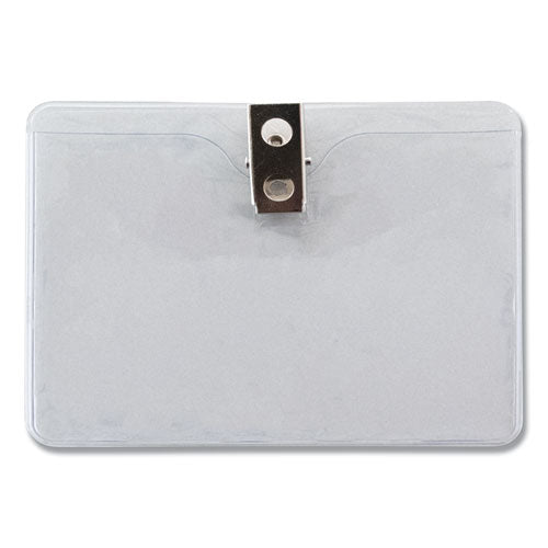 Image of Advantus 75456 ID Badge Holders with Clip, Horizontal, Clear 4.13" x 3.38" Holder, 3.75" x 2.75" Insert, 50/Pack