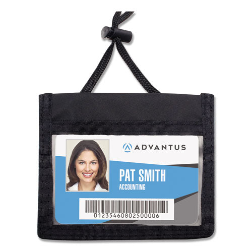 Image of Advantus 75452 ID Badge Holders with Convention Neck Pouch, Horizontal, Black/Clear 5" x 4.25" Holder, 2.75" x 4" Insert, 48" Cord, 12/Pack