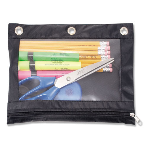 Image of Advantus 67024 Binder Pencil Pouch, 3-Hole Punched, 10" x 7.38", Black/Clear