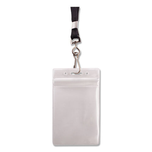 Image of Advantus 91131 Resealable Badge Holders Combo Pack, 36" Lanyard, Vertical, Transparent Frost 3.68" x 5" Holder, 2.38" x 3.75" Insert, 20/PK