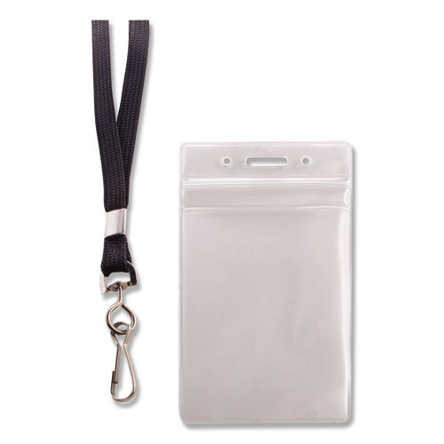 Image of Advantus 91131 Resealable Badge Holders Combo Pack, 36" Lanyard, Vertical, Transparent Frost 3.68" x 5" Holder, 2.38" x 3.75" Insert, 20/PK