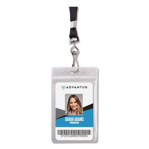 Image of Advantus 91131 Resealable Badge Holders Combo Pack, 36" Lanyard, Vertical, Transparent Frost 3.68" x 5" Holder, 2.38" x 3.75" Insert, 20/PK
