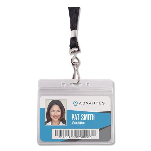 Image of Advantus 91132 Resealable Badge Holders Combo Pack with 36" Lanyard, Horizontal, Frost 4.13" x 3.75" Holder, 3.88" x 2.63" Insert, 20/Pack