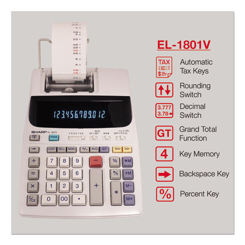 Image of Sharp® EL1801V El-1801v Two-Color Printing Calculator, Black/red Print, 2.1 Lines/sec