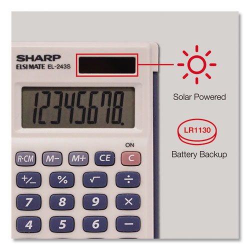 Image of Sharp® EL243SB El-243sb Solar Pocket Calculator, 8-Digit Lcd