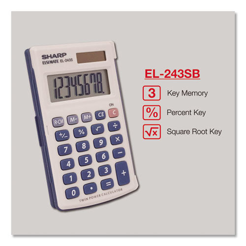 Image of Sharp® EL243SB El-243sb Solar Pocket Calculator, 8-Digit Lcd