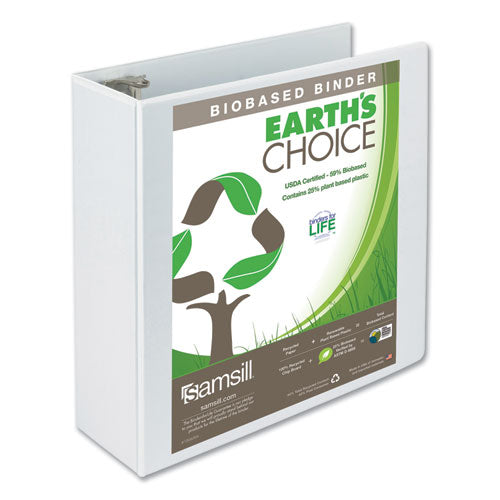 Image of SamsillÂ® Earth's Choice Plant-Based Round Ring View Binder, 3 Rings, 4" Capacity, 11 x 8.5, White