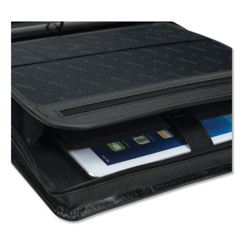 Image of Samsill® 15540 Leather Multi-Ring Zippered Portfolio, Two-Part, 1" Cap, 11 X 13 1/2, Black