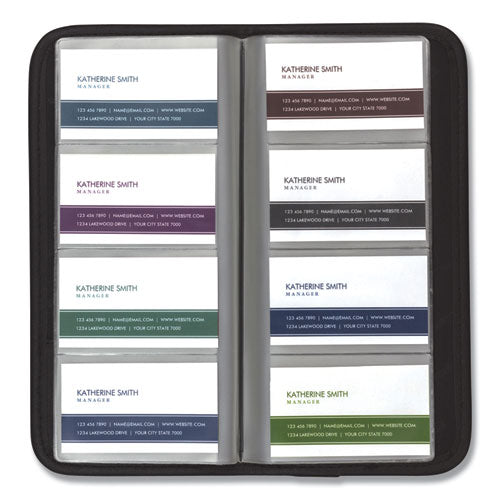 Image of SamsillÂ® Professional Vinyl Business Card File, Holds 160 2 x 3.5 Cards, 4.75 x 10.25, Black