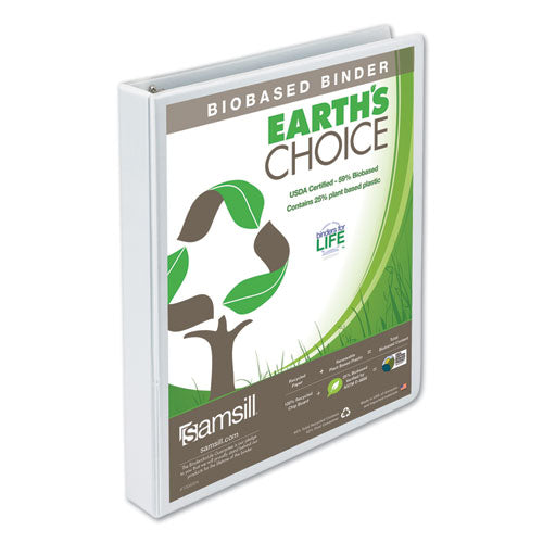 Image of Samsill® 18937 Earth's Choice Plant-Based Round Ring View Binder, 3 Rings, 1" Capacity, 11 x 8.5, White
