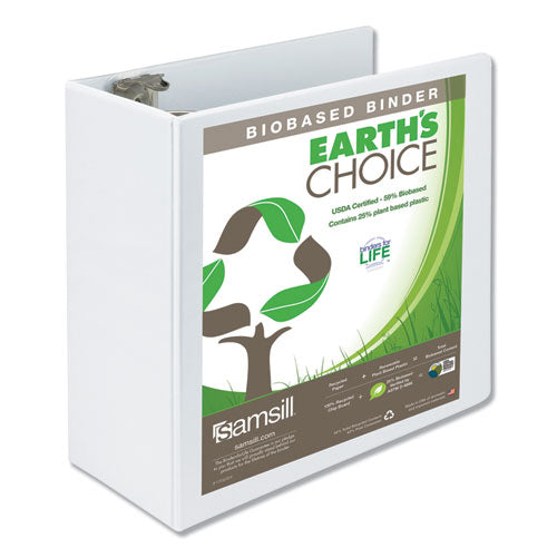 Image of Samsill® 18907 Earth's Choice Plant-Based Round Ring View Binder, 3 Rings, 5" Capacity, 11 x 8.5, White