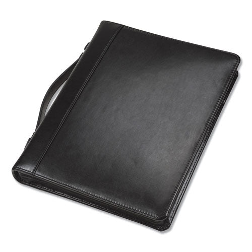 Image of Samsill® 15540 Leather Multi-Ring Zippered Portfolio, Two-Part, 1" Cap, 11 X 13 1/2, Black