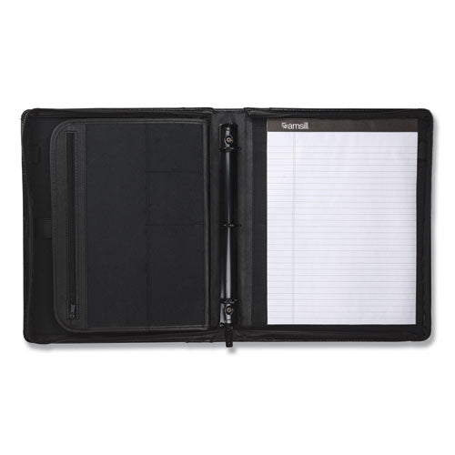 Image of Samsill® 15540 Leather Multi-Ring Zippered Portfolio, Two-Part, 1" Cap, 11 X 13 1/2, Black