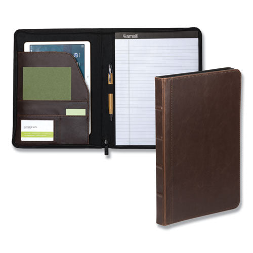 Image of Samsill® 70836 Vintage Hardback Zipper Portfolio, Vinyl, Dark Brown, 11 x 8.5