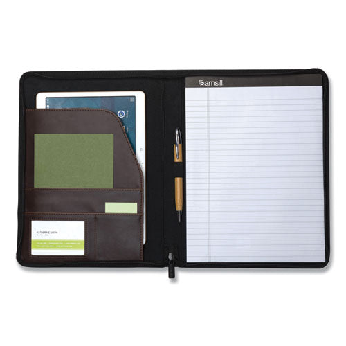 Image of Samsill® 70836 Vintage Hardback Zipper Portfolio, Vinyl, Dark Brown, 11 x 8.5