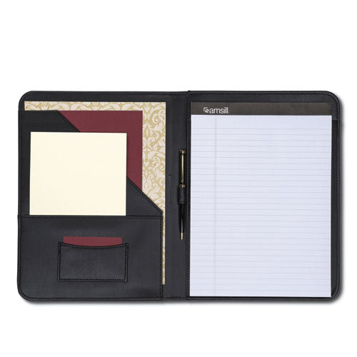 Image of Samsill® 71710 Contrast Stitch Leather Padfolio, 8 1/2 X 11, Leather, Black