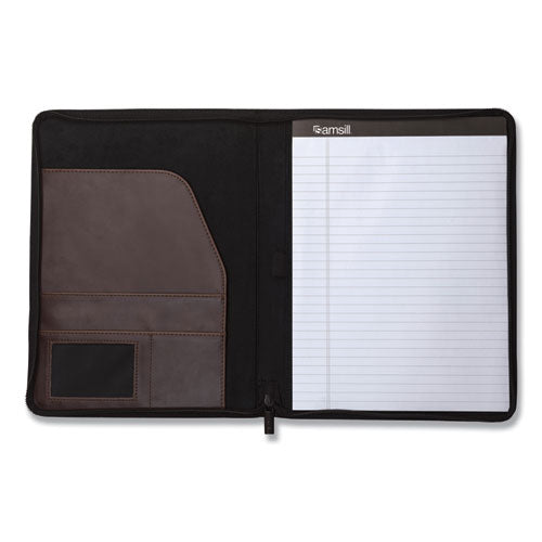 Image of Samsill® 70836 Vintage Hardback Zipper Portfolio, Vinyl, Dark Brown, 11 x 8.5