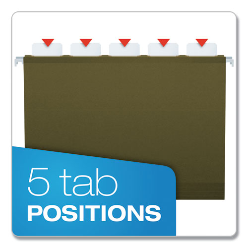 Image of Pendaflex® 42590 Ready-Tab Reinforced Hanging File Folders, Letter Size, 1/5-Cut Tabs, Standard Green, 25/Box