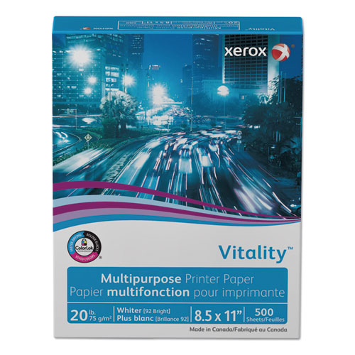 Image of xerox 3R02047 Vitality Multipurpose Print Paper, 92 Bright, 20 lb Bond Weight, 8.5 x 11, White, 500 Sheets/Ream, 10 Reams/Carton