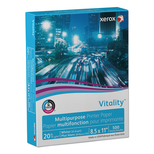 Image of xerox 3R02047 Vitality Multipurpose Print Paper, 92 Bright, 20 lb Bond Weight, 8.5 x 11, White, 500 Sheets/Ream, 10 Reams/Carton