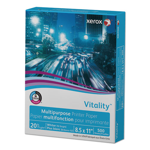Image of xerox 3R02047 Vitality Multipurpose Print Paper, 92 Bright, 20 lb Bond Weight, 8.5 x 11, White, 500 Sheets/Ream, 10 Reams/Carton