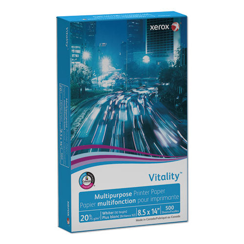 Image of Xerox® 3R02051CT Vitality Multipurpose Print Paper, 92 Bright, 20 lb Bond Weight, 8.5 x 14, White, 500 Sheets/Ream, 10 Reams/Carton