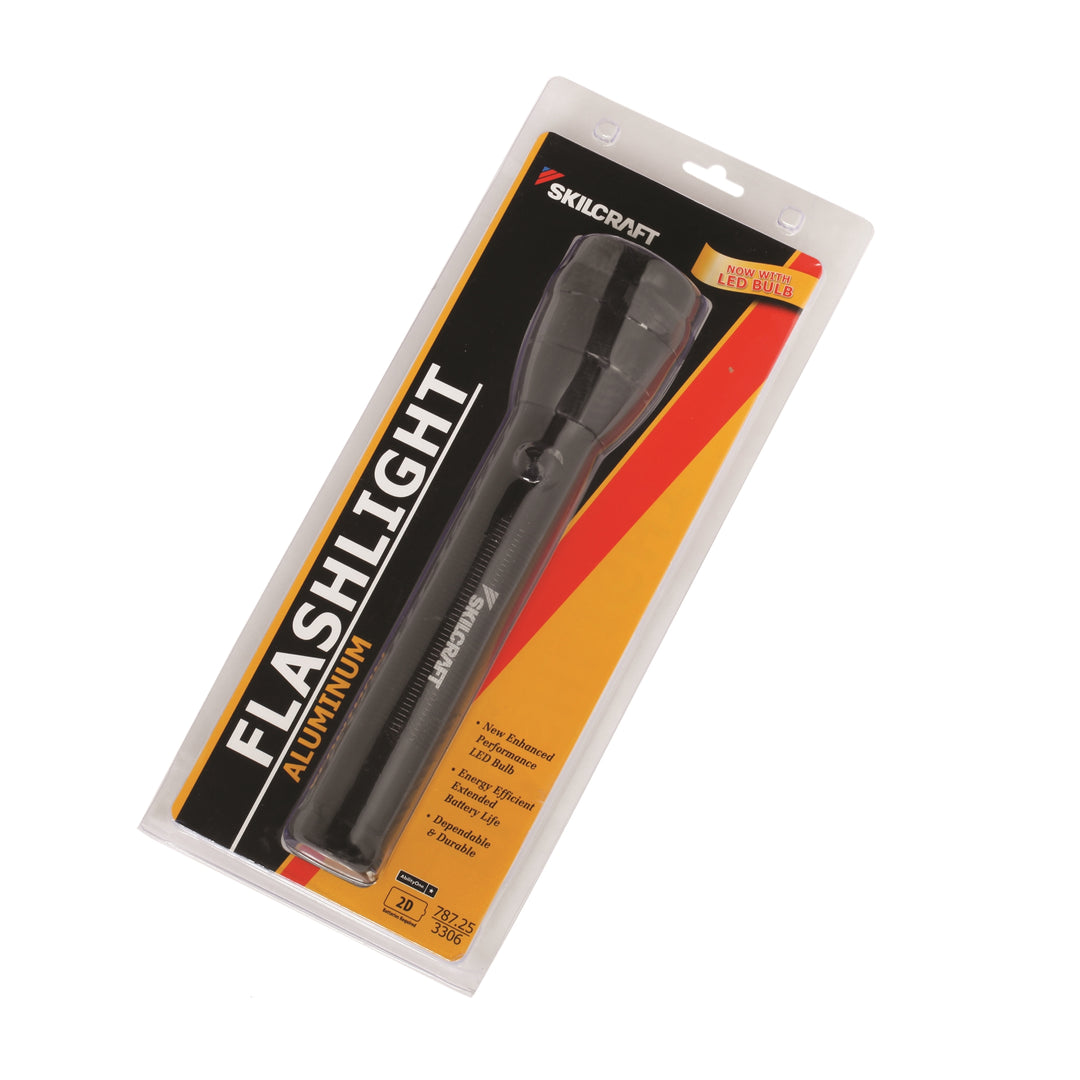 Image of SKILCRAFT® Aluminum Flashlight, 10-1/2" Long, Requires 2 D Batteries, Black, Case of 12