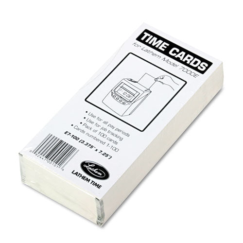 Image of Lathem® Time E7-100 Time Clock Cards For Lathem Time 7000e, Two Sides, 3.5 X 7.25, 100/pack