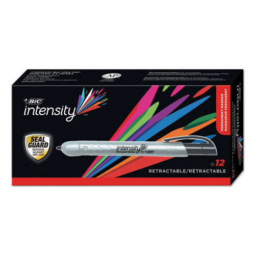 Image of BIC® PMR11-BK Intensity Retractable Permanent Marker, Fine Bullet Tip, Black, Dozen