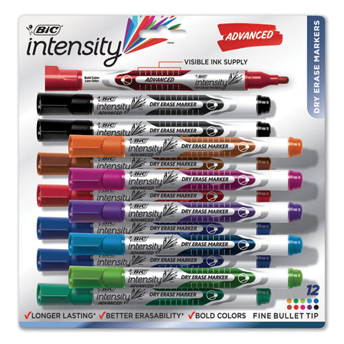 Image of BIC® GELIPP121-AST Intensity Advanced Dry Erase Marker, Pocket-Style, Medium Bullet Tip, Assorted Colors, Dozen