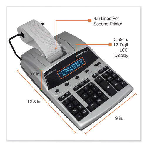 Image of Victor® 1240-3A 1240-3a Antimicrobial Printing Calculator, Black/red Print, 4.5 Lines/sec