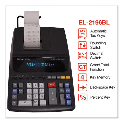 Image of Sharp® EL2196BL El2196bl Two-Color Printing Calculator, Black/red Print, 3.7 Lines/sec