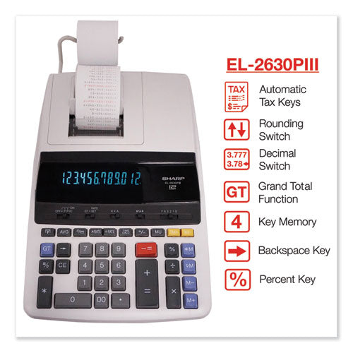 Image of Sharp® EL2630PIII EL2630PIII 2-Color Printing Calculator, Black/Red Print, 4.8 Lines/Sec