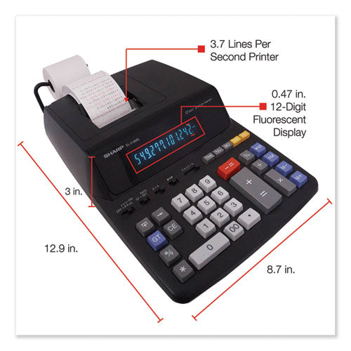 Image of Sharp® EL2196BL El2196bl Two-Color Printing Calculator, Black/red Print, 3.7 Lines/sec