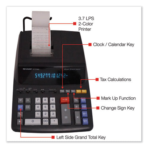 Image of Sharp® EL2196BL El2196bl Two-Color Printing Calculator, Black/red Print, 3.7 Lines/sec