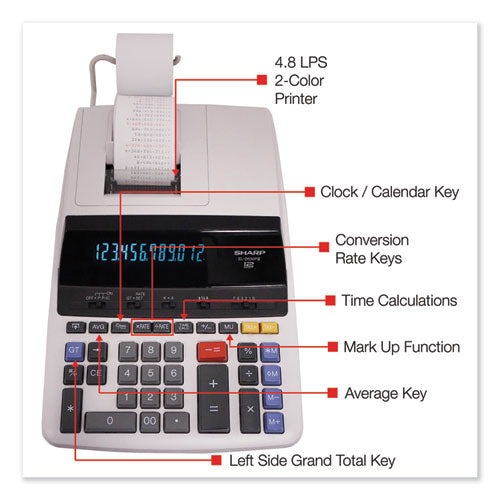 Image of Sharp® EL2630PIII EL2630PIII 2-Color Printing Calculator, Black/Red Print, 4.8 Lines/Sec