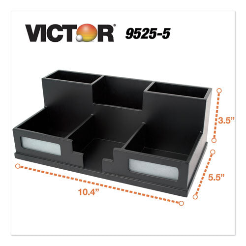 Image of Victor® 9525-5 Midnight Black Desk Organizer with Smartphone Holder, 6 Compartments, Wood, 10.5 x 5.5 x 4