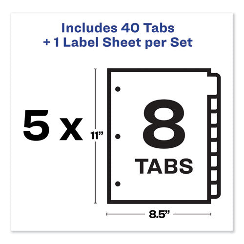 Image of Avery® 11419 Print and Apply Index Maker Clear Label Dividers, 8-Tab, Color Tabs, 11 x 8.5, White, Traditional Color Tabs, 5 Sets
