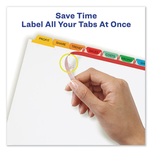Image of Avery® 11419 Print and Apply Index Maker Clear Label Dividers, 8-Tab, Color Tabs, 11 x 8.5, White, Traditional Color Tabs, 5 Sets