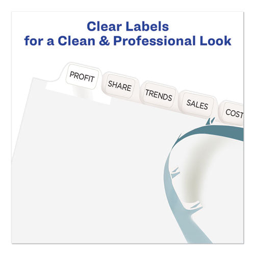 Image of Avery® 11428 Print and Apply Index Maker Clear Label Dividers, 12-Tab, White Tabs, 11 x 8.5, White, 1 Set