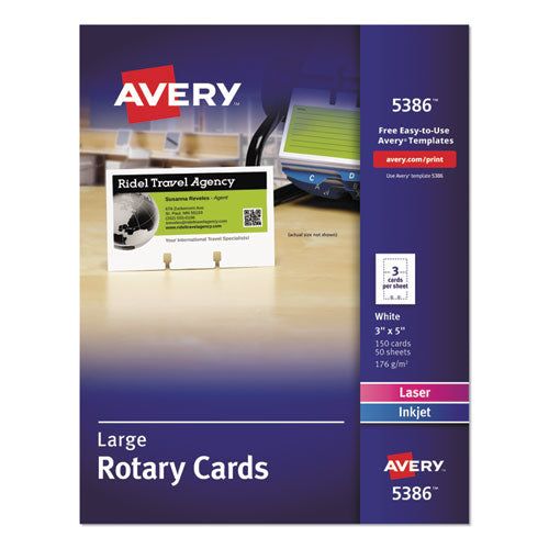 Image of Avery® 05386 Large Rotary Cards, Laser/inkjet, 3 X 5, White, 3 Cards/sheet, 150 Cards/box