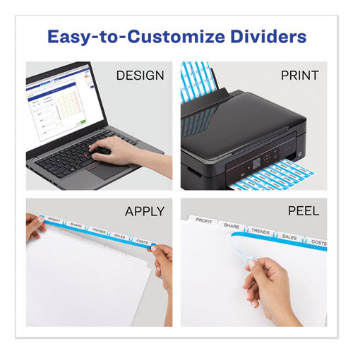 Image of Avery® 11492 Print and Apply Index Maker Clear Label Dividers, Big Tab, 5-Tab, White Tabs, 11 x 8.5, White, 5 Sets